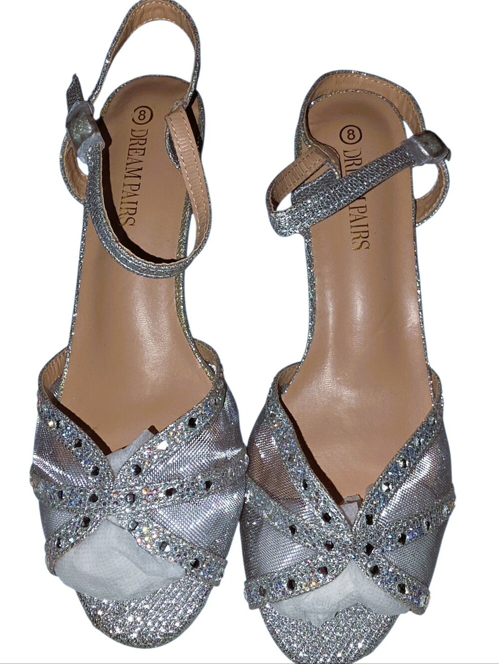 Brand New Glitter Rhinestones Mesh Silver Size 8 Dream Pairs 2.5" High Heel Peep
